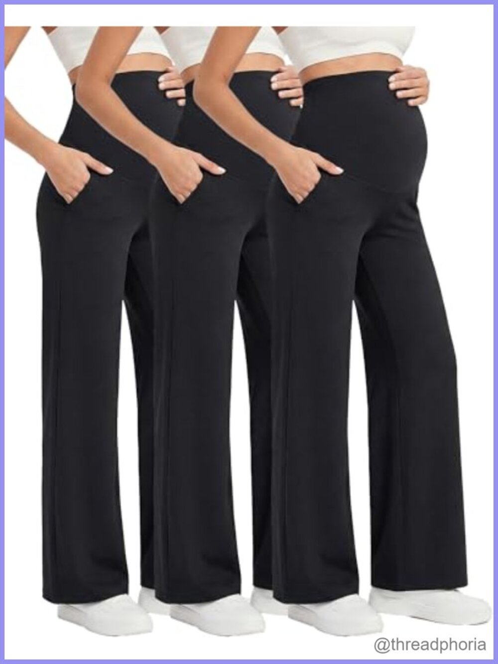 Maternity Wide Leg Work Yoga Pants 3 Pack High Rise Pull On